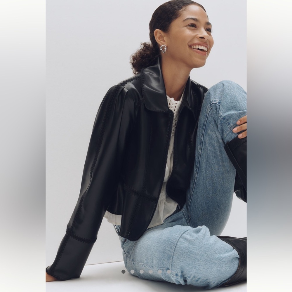 Anthroplogie The Freya Faux Leather Whip-Stitch Swing Jacket